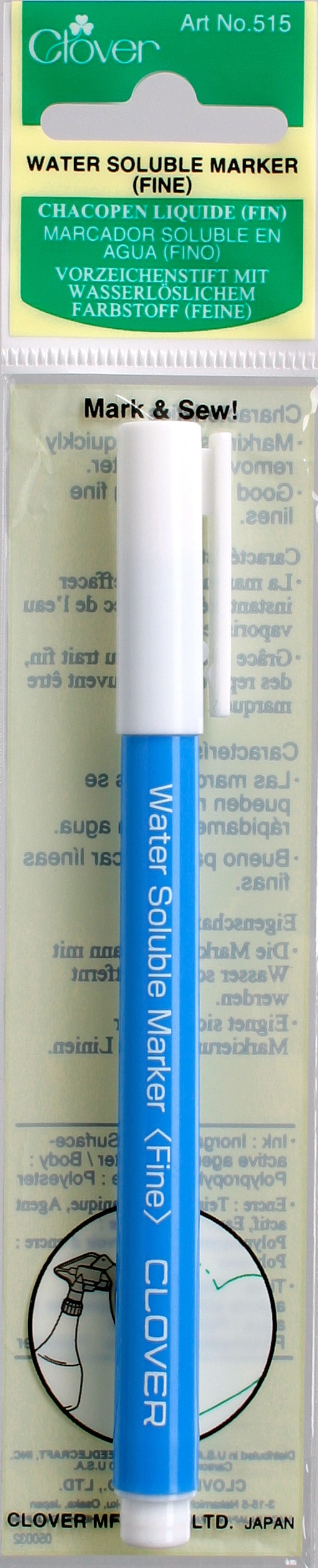 Chacopen Blue or Pink With Eraser water Soluble by CLOVER, Clover Marker,  Marking Tools Fabric, Water Erasable Pen, Water Soluble Pen 