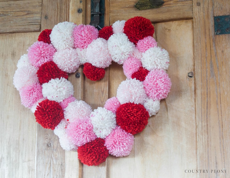 DIY Pom-Pom Heart Wreath with Clover