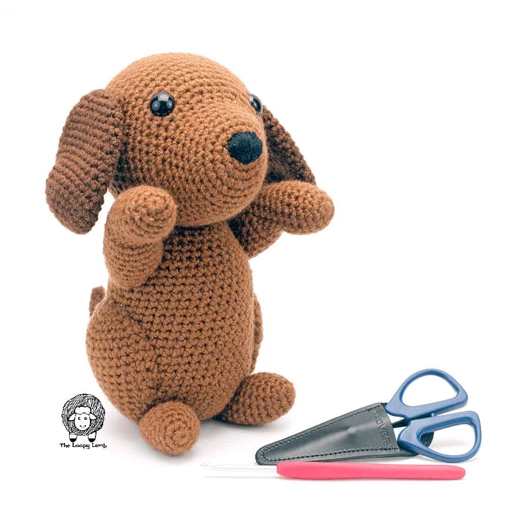 Plush crochet dog in a gift box Soft knitted dog Knitted toy Plush