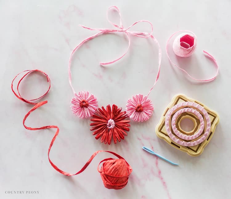 DIY Raffia Flower Necklace with Clover's Flower Loom - Country Peony Blog