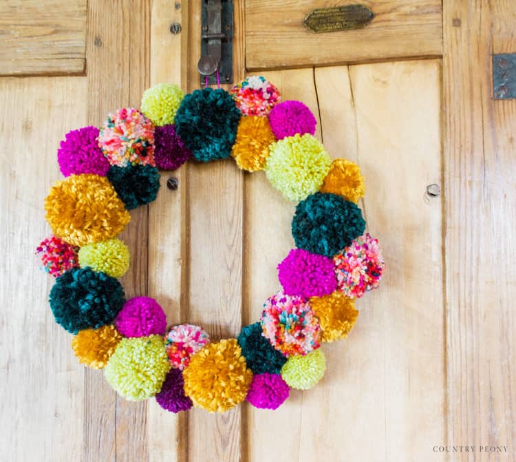 DIY Colorful Fall Pom-Pom Wreath with Clover's Pom-Pom Maker - Country Peony Blog