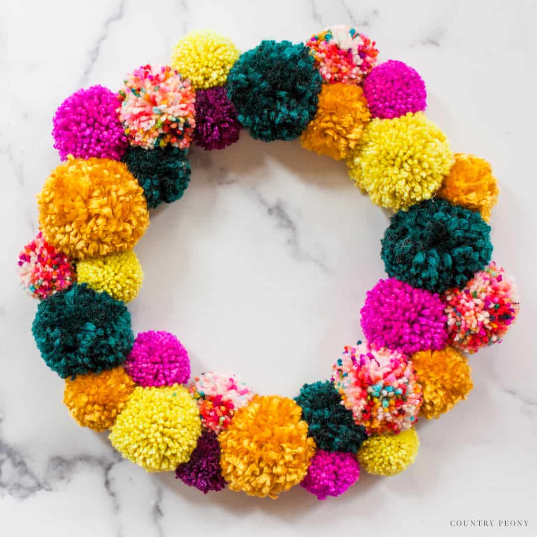 DIY Colorful Fall Pom-Pom Wreath with Clover's Pom-Pom Maker - Country Peony Blog