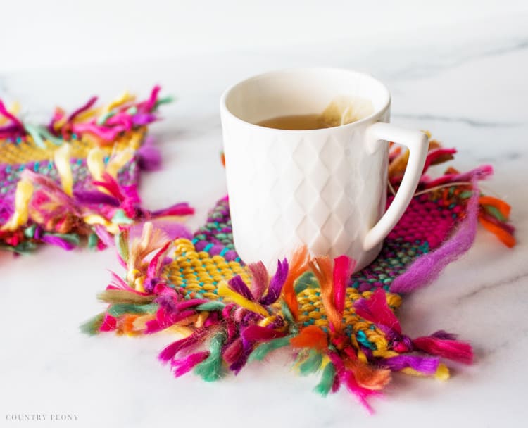 DIY Colorful & Cozy Yarn Coasters with Clover's Mini Weaving Loom - Country Peony