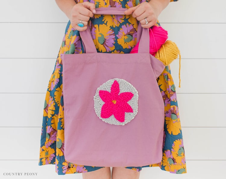 DIY Punch Needle Floral Tote with Clover's Punch Needle Tools - Country Peony