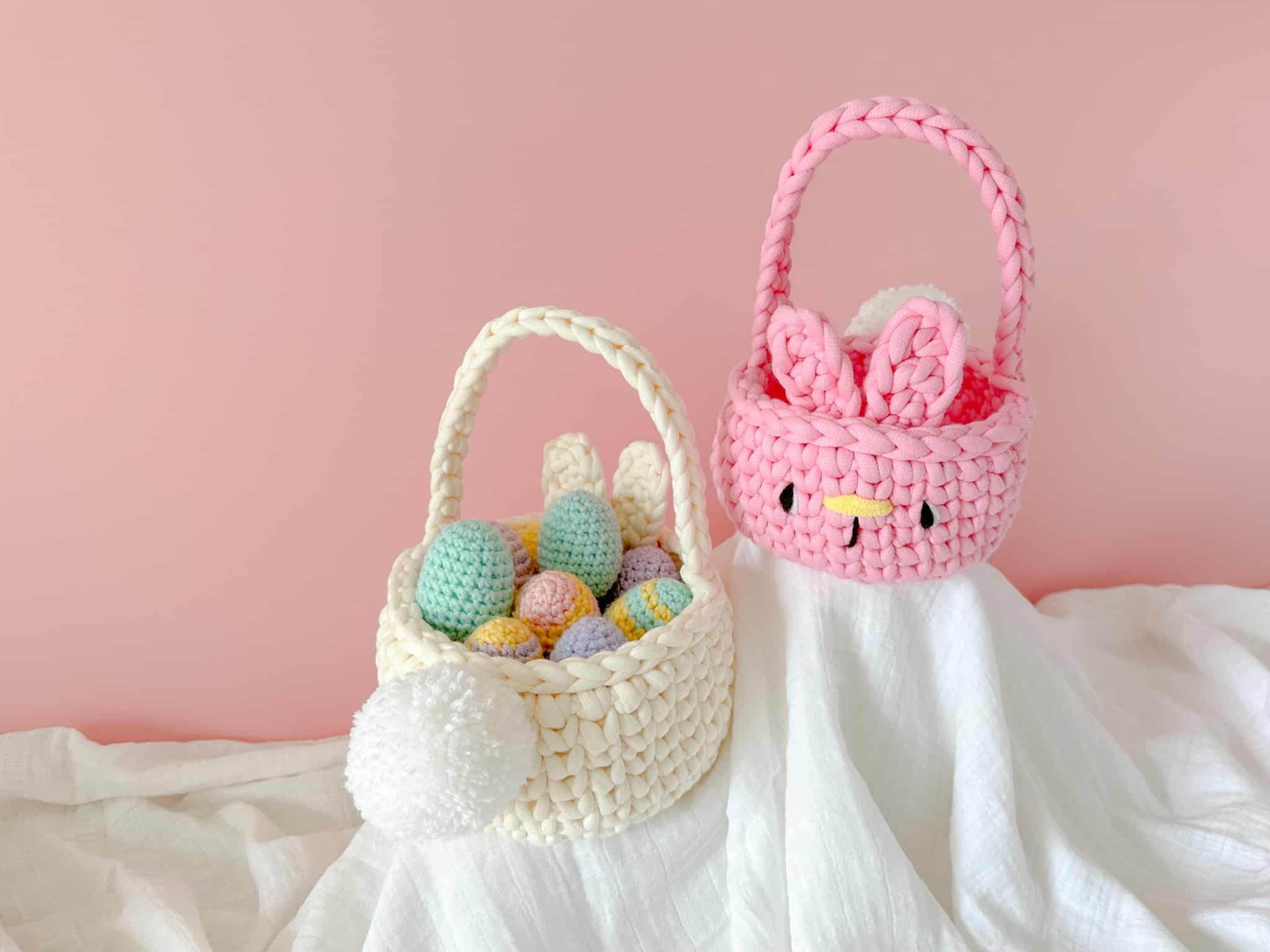 Easter Crochet Mini Basket Free Pattern (T-Shirt Yarn) - Crochet Bits