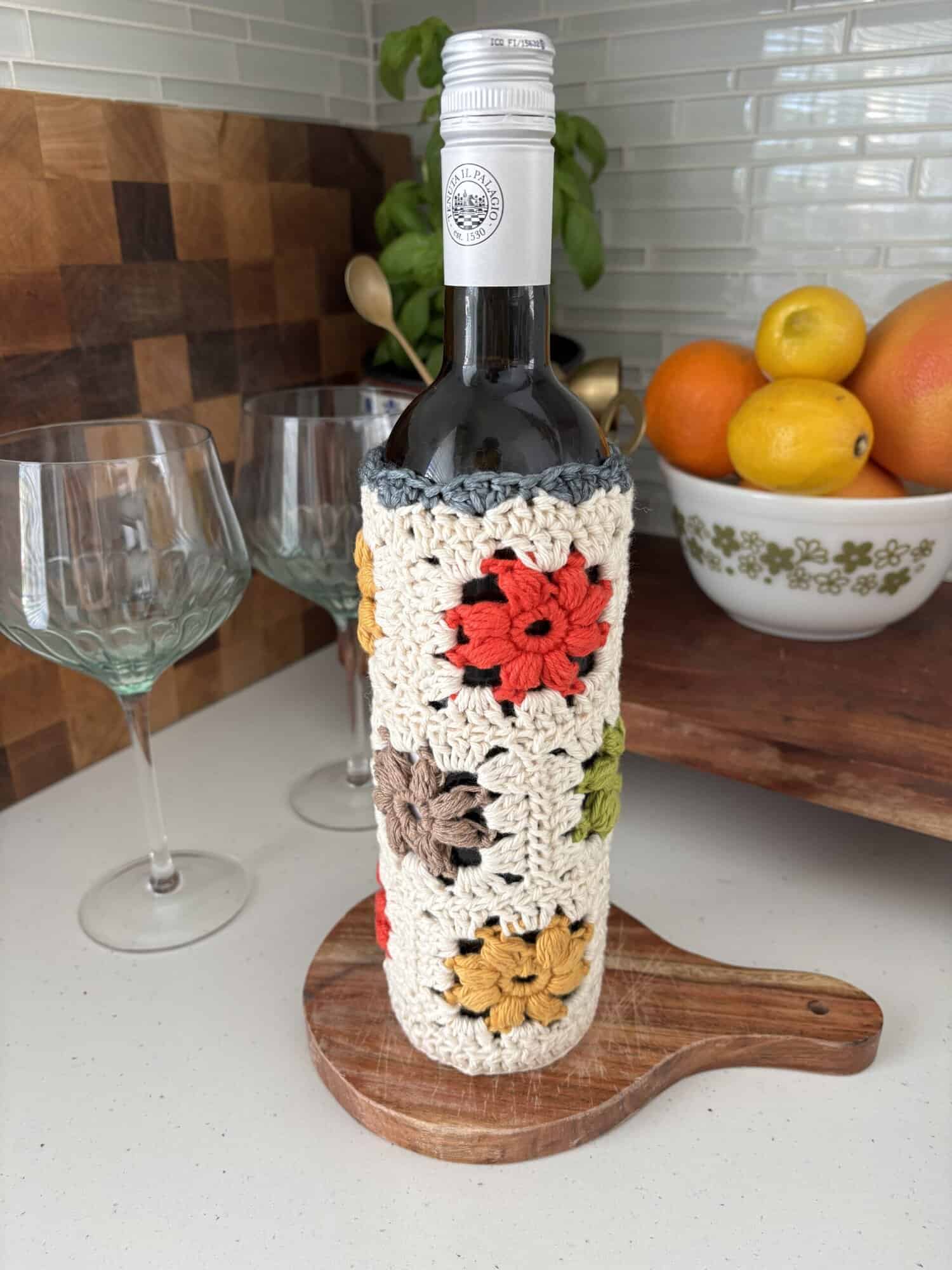Wildflower Wine Bottle Cozy – Clover Needlecraft